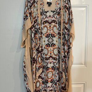 Nicole Miller Boho Kimono – One Size | Blush Pink & Orange Print | OS Cover-Up